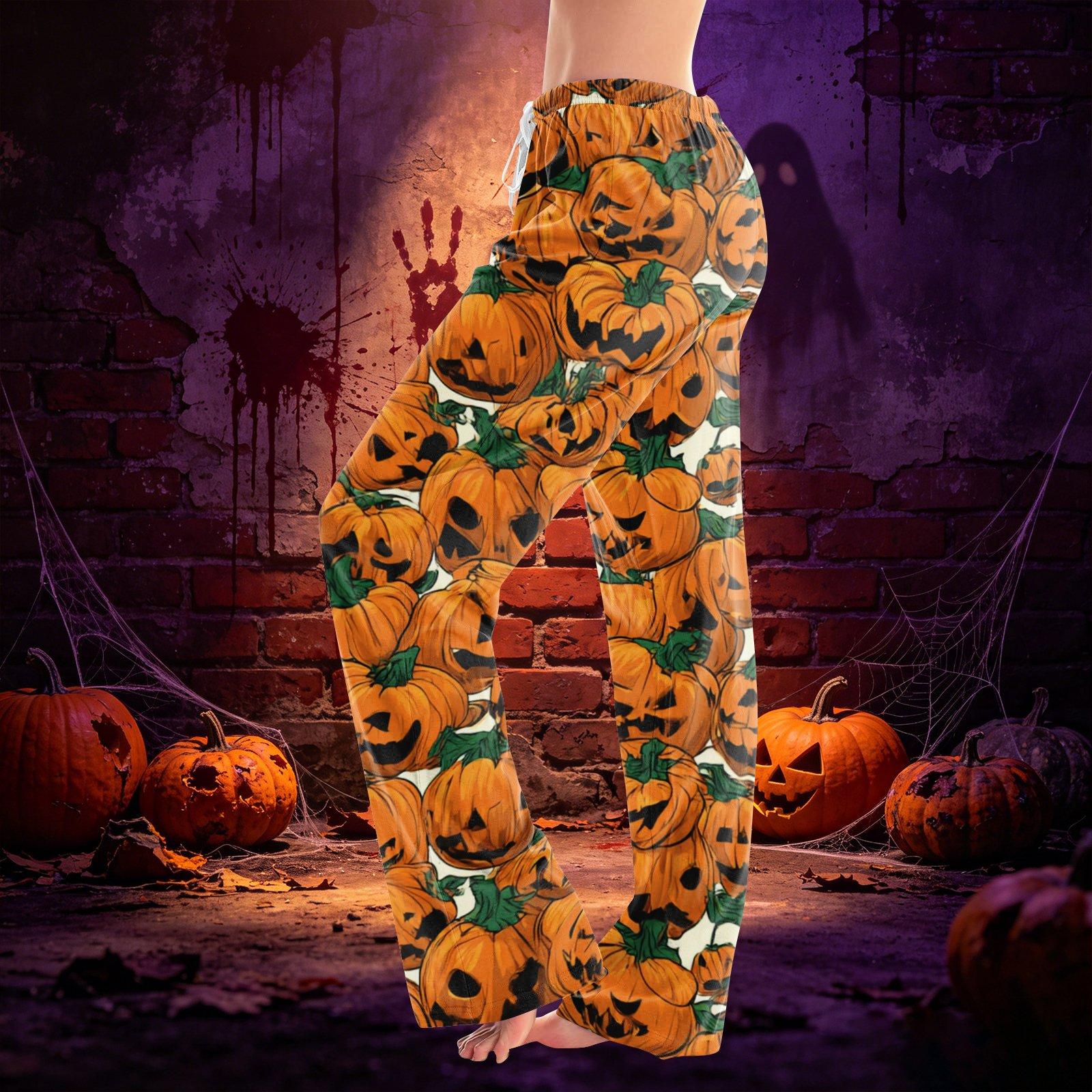 Women s Halloween Print Drawstring Casual Pants with Elastic Waist M