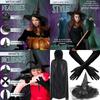 Women Costume Feathered Witch Hat Witch Hooded Cape Long Gloves for Halloween Masquerade Cosplay Adult Halloween Costume