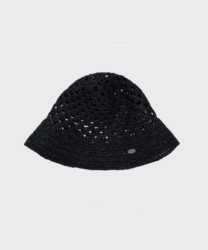 Seullouseulloulli Fruits Handmade Crochet Raffia Bucket Hat _ Black