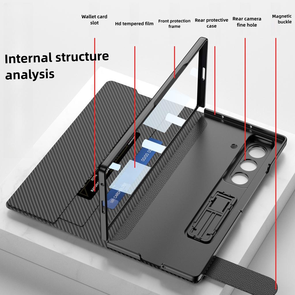 Pouzdro na telefon Fold7 + fólie pro Samsung Galaxy Z Fold 7 Držák na karty Magnetická přezka Peněženka Flip PU kůže Neviditelný držák Kryt