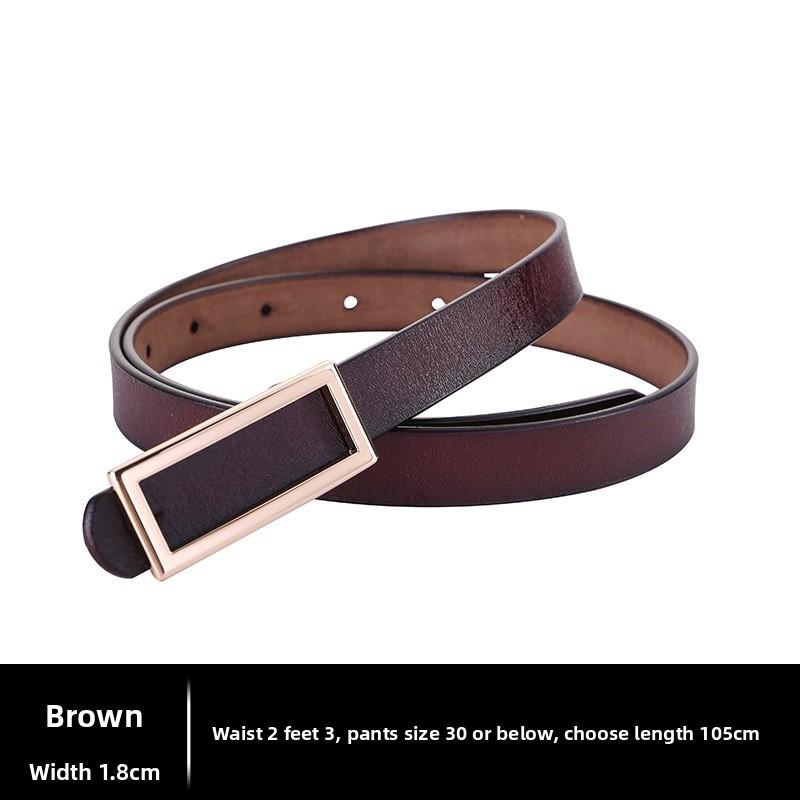 Leather Women Belt With Simple Smooth Buckle For Casual Pants And Office Wear
