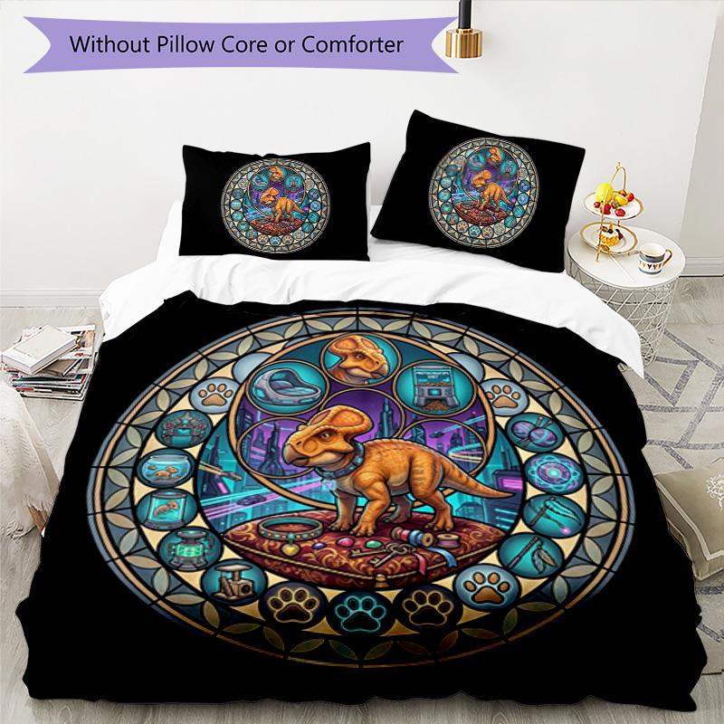 Glass Dinosaur Fantasy Pattern Bedding,Quilt Set Quilt Cover Pillowcase Home Birthday Gift (1 * Duvet Cover + 2 * Pillowcase, Without Core)
