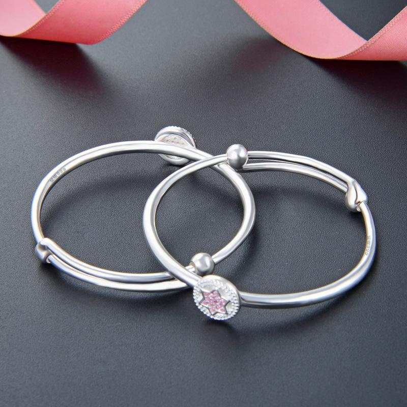 Wholesale of Children's Jewelry In Factory S999 Full Silver Hexagram Star Baby Bracelet, Silver Baby Foot Loop with Adjustable Size