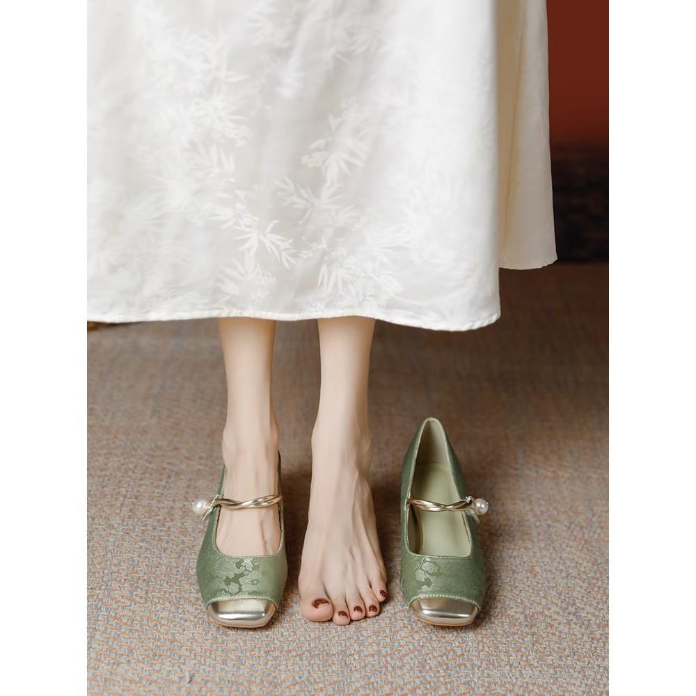 Retro cheongsam shoes new thick heel color matching Mary Jane high heels single shoes women