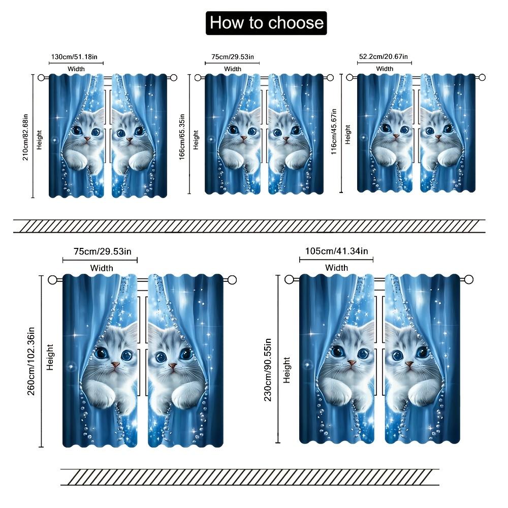 Cute Cat Print Curtains Bedroom Living Room Study Home Decor Curtain Light Filtering For Sitting Made Of Polyester With Rod Pocket