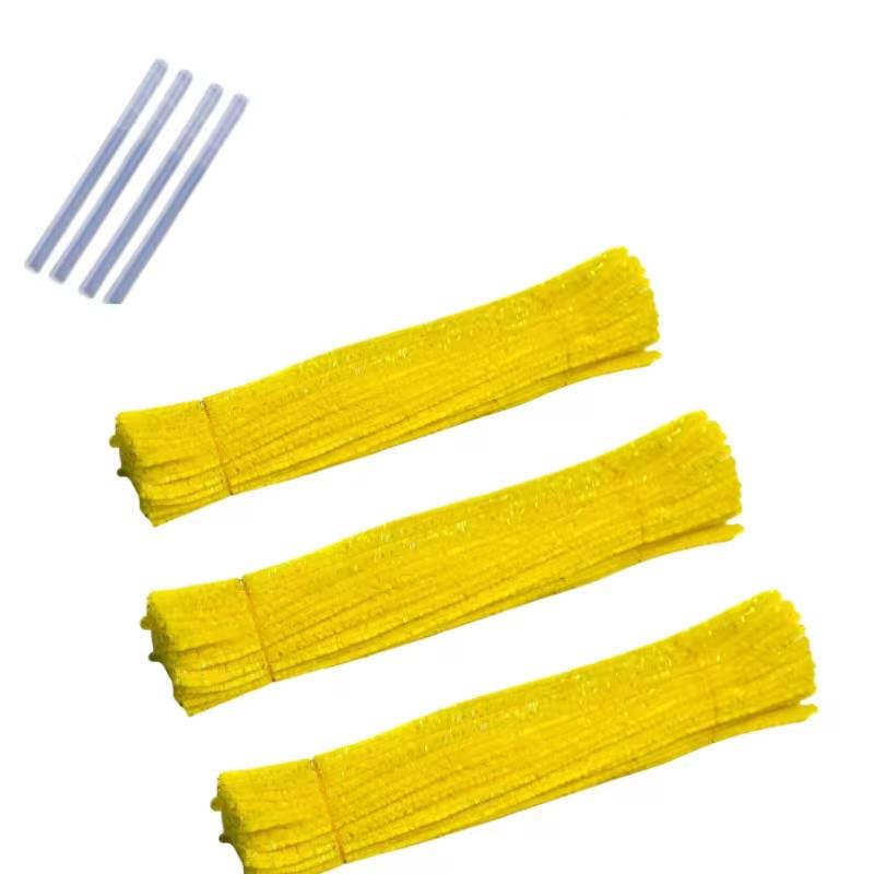 

300 шт. Палочки для чистки трубок, Блестящая синельная проволока для чистки трубок + 4 шт. клей-карандаш, Синельная проволока для чистки трубок, Креативное украшение для поделок жёлтый