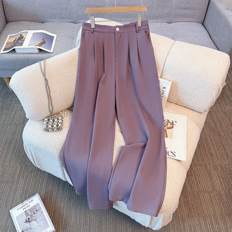 A New Spring and Autumn Commuter Style Sequined Suit Windbreaker and Wide-leg Pants Two-piece Set for Plus-size Women's Clothing