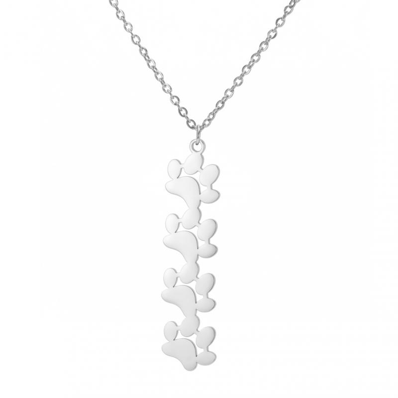 Cute Cartoon Cat Paw Print Pendant Necklace Layered Animal Footprint Chain Stainless Steel Adjustable Unisex Dainty Jewelry