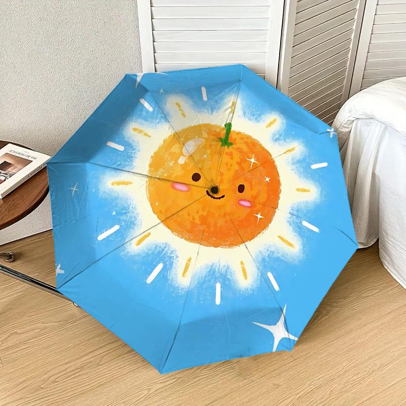 Shiny Orange Sun Umbrella: Automatic Opening & Closing, Outdoor Protection, Travel Accessory, Lightweight & Durable 091