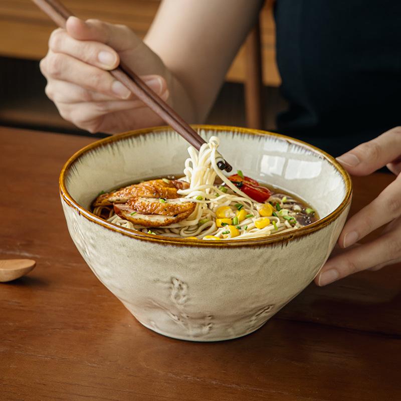 Yellow Kraft Series Japanese-Style Ceramic Eating Bowls And Plates, Household Noodles, Bowls And Dishes, Kiln-Changed Glaze Tableware Export