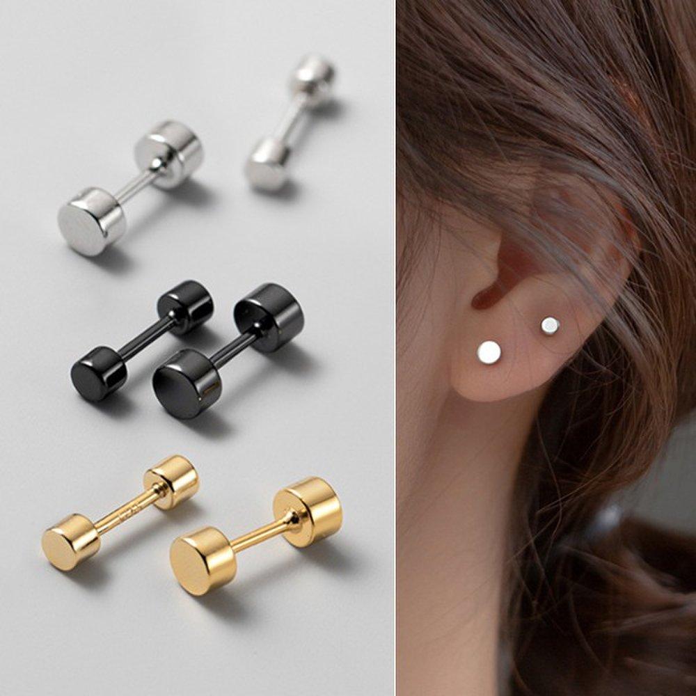 (Pair)P1333W 925 Silver Mini Dumbbell Piercing Earrings