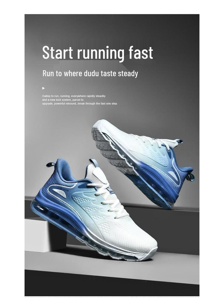 Men's Flyknit Mesh Running Shoes, Size 48, Air Cushion, Shock Absorbing, Breathable Sneakers