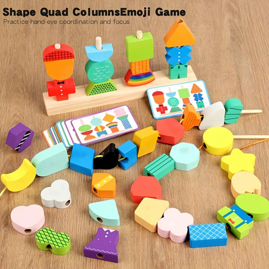 Wooden Expression Set Beads, Attention Training Toys Suitable For Children Aged 3 And Above, Enhance Logical Thinking Ability