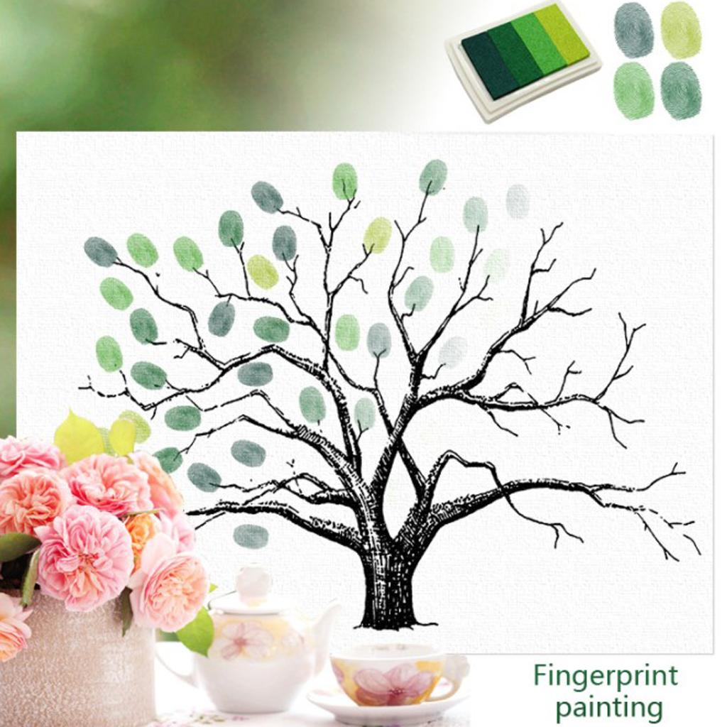 Guest Sign- with Inkpad, Fingerprints Tree Painting for Wedding Birthday Party