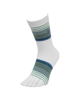 גרבי גולף Munsingwear MG5FSO07M עם פסים וקשת WH00 לגברים, אורך בינוני, חמש אצבעות, מונע החלקה, דוגמה, תמיכה, לבן,