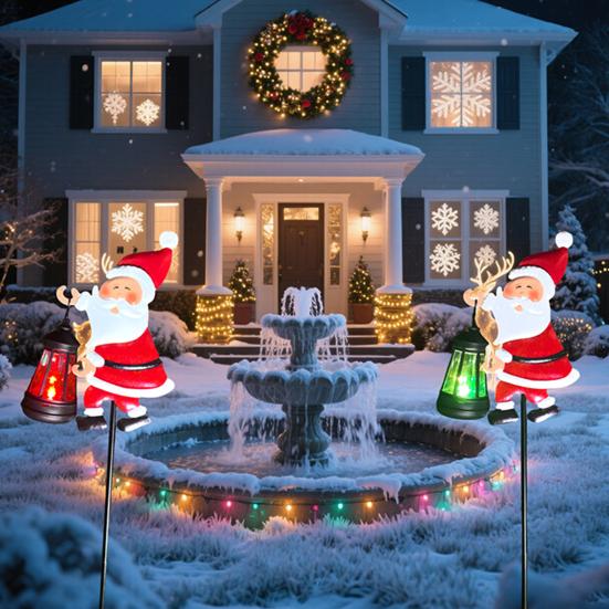 Lawn Decorative Light Solar Santa Claus Watering Can LED Light Solar Powered Outdoor Waterproof Christmas Pathway Decoration