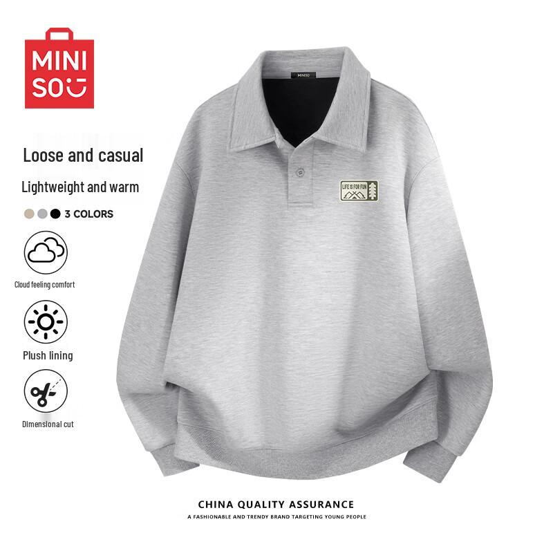 MINISO Men's American Style Fleece-Lined Polo Collar Sweatshirt