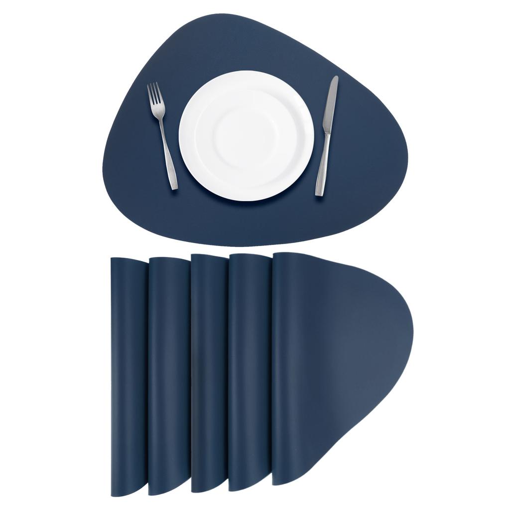 6pcs Oil-Proof Waterproof Dual-Sided Place Mats Irregular Shape PU Leather Placemats for Coffee Shops Kitchen Bistro Tables Bars