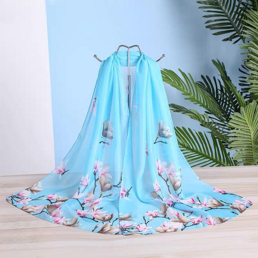 Summer Chiffon Scarves Women's Long Printed Scarves Versatile Decorative Thin Sun Protection Headscarves
