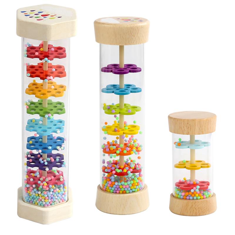 Montessori Baby Rain Stick Rainbow Hourglass Rain Music Rattle Baby Educational Toy Rainmaker Montessori Sensory Toys for Kids