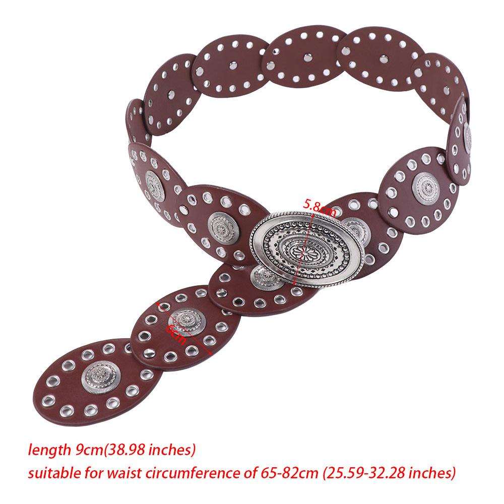 Zinc Zinc Alloy Cowgirl Buckle Belt Vintage Oval PU Hollow Belt Fashion Cowboy Waistband  Dress Decoration