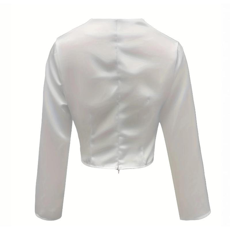 Women's New European American Elegant Satin Blouse Spring Autumn White V-neck Long Sleeve French Light Luxury Shirt