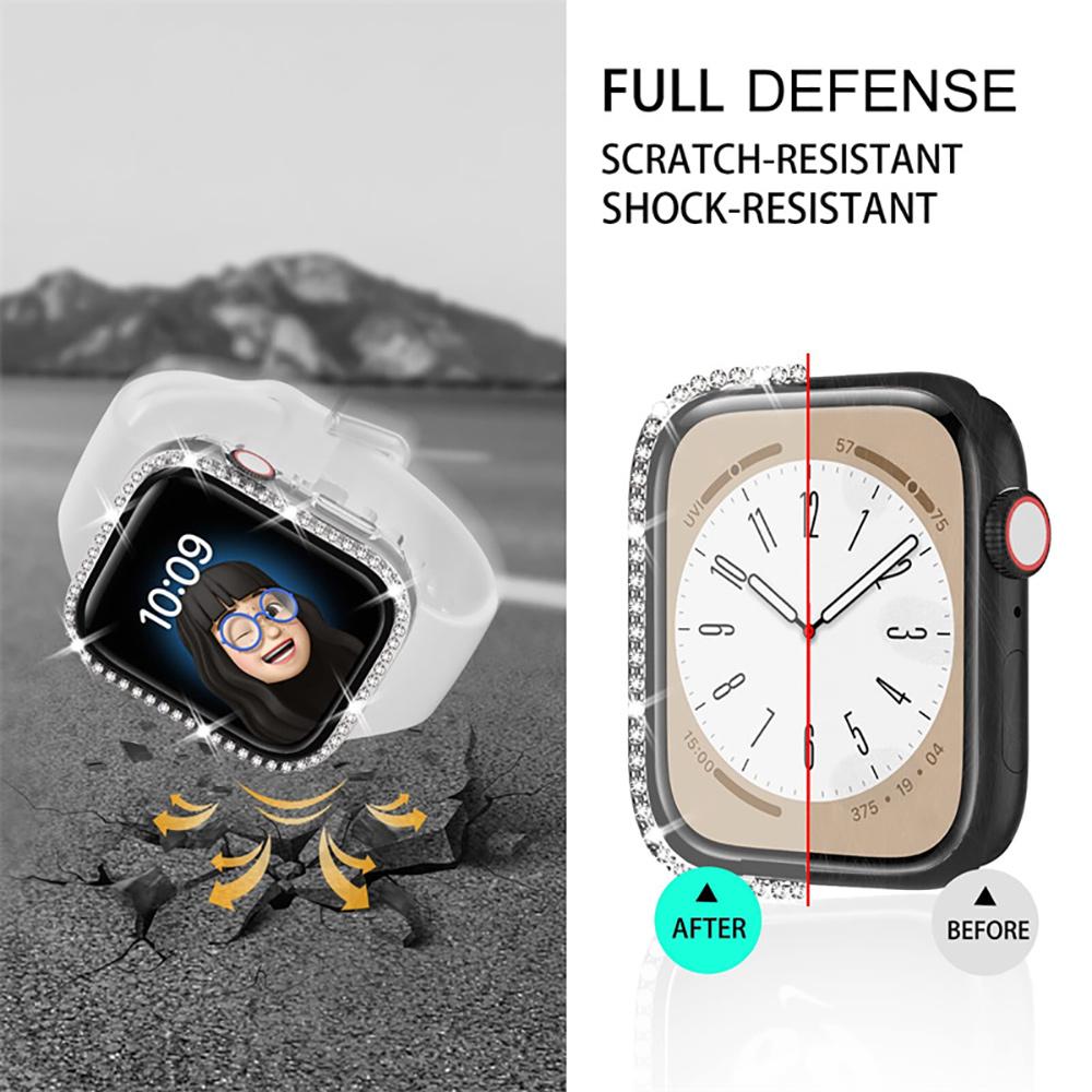 Protezione Schermo Glitterata con Diamanti per Apple Watch 45 41 40 44mm 42mm 38mm con Custodia in Vetro Temperato iWatch Serie 9 8 7 6 SE 5 4 3