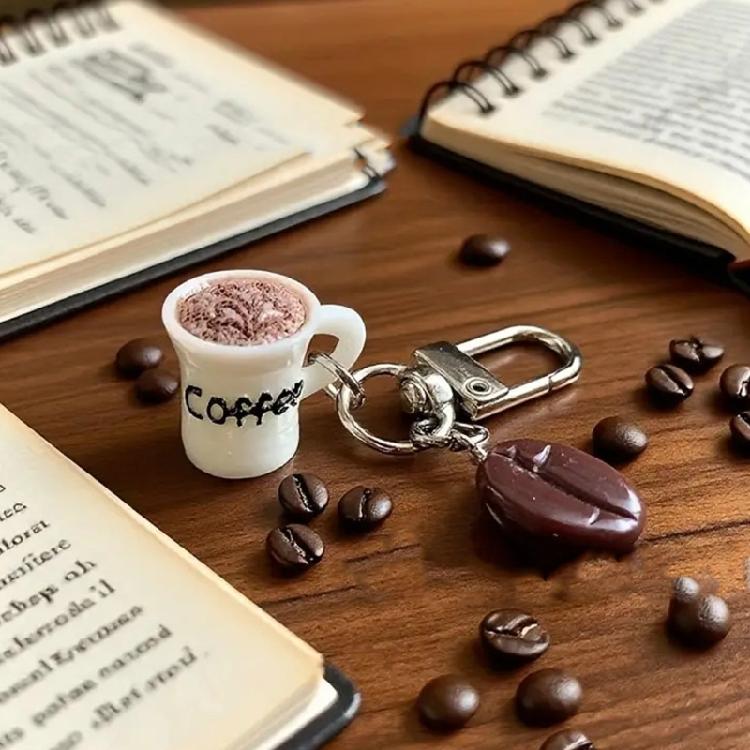 Coffee Themed Key Holder Ergonomic Resin Keychain Functional Accessory For Home Office Travel