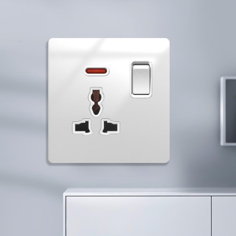 Huihuang Grå Herdet Glass Speil 1-Gangs 5-Hulls Bryter Stikkontakt Panel 86-Type Vegginnfelt.