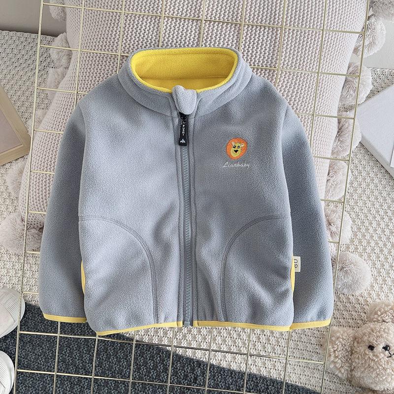 New Kids  Coat Boys Toddler Jacket Stylish Fleece Pullover with Cartoon Embroidery Zipper Outerwear