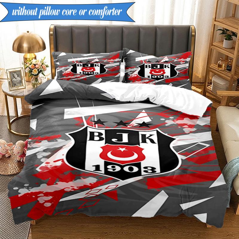 3PCS Besiktas Istanbul Football Club Bedding Set 2D Printing (Includes 1 Duvet Cover + 2 Pillowcases Coreless), Bedroom decor,Fan gift