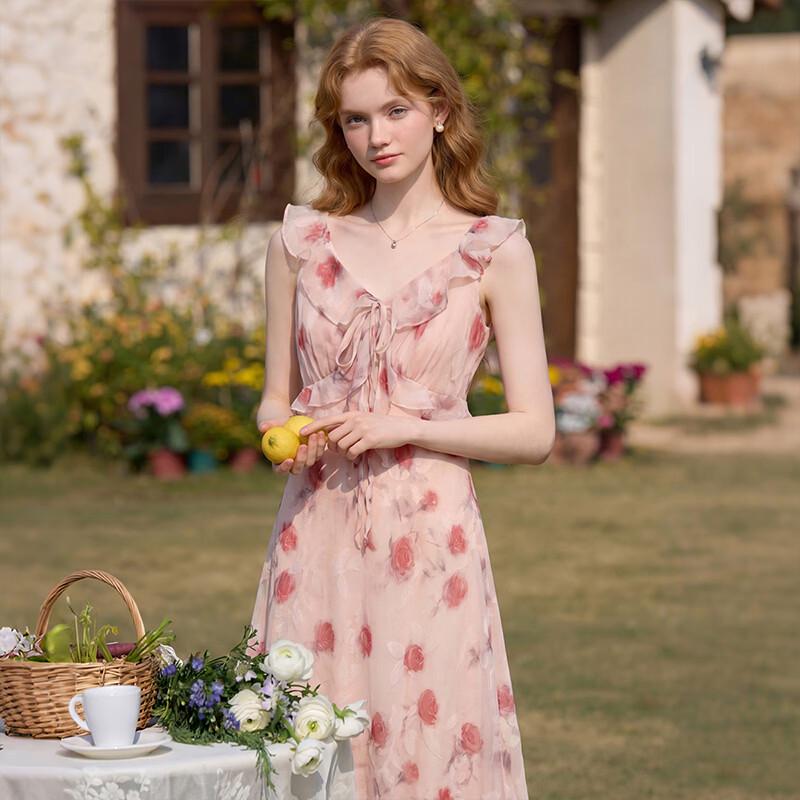 Westlink Women's Floral Ruffle Chiffon Sling Dress
