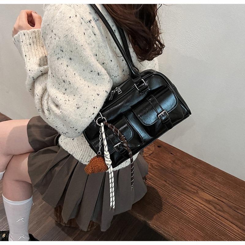Premium Retro Rote Bowlingtasche Modische Mehrzwecktasche mit Schulterpolster Nischen-Tasche