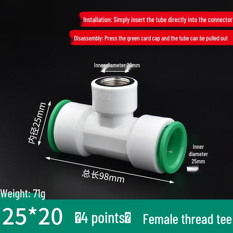 PPR Water Pipe Quick Connector, 4 & 6 Points, No-Melt, Direct Plug-In, 20/25 PE for Cold/Hot Water