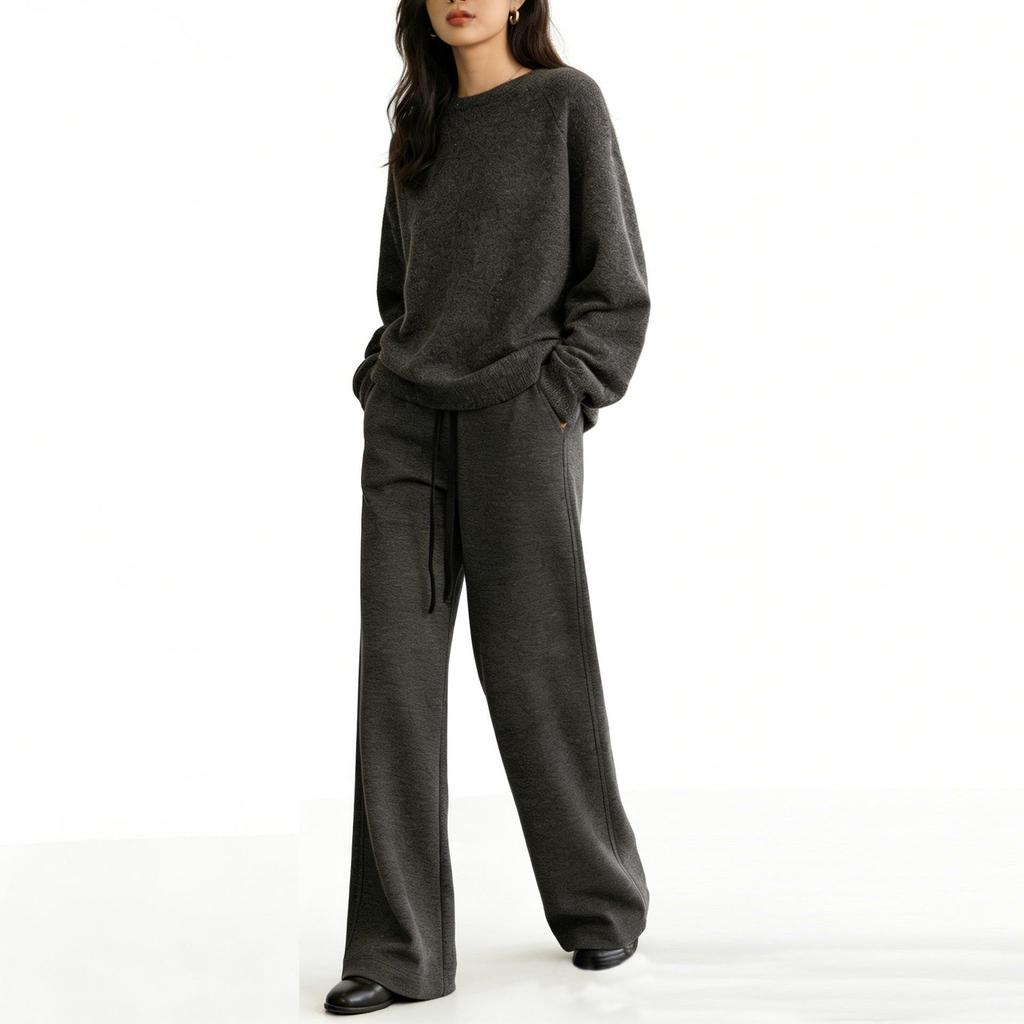 Spring Women's Silk Wool Wide-Leg Knit Pants: Loose, Drapey, Elastic, Soft, Double-Sided Texture.