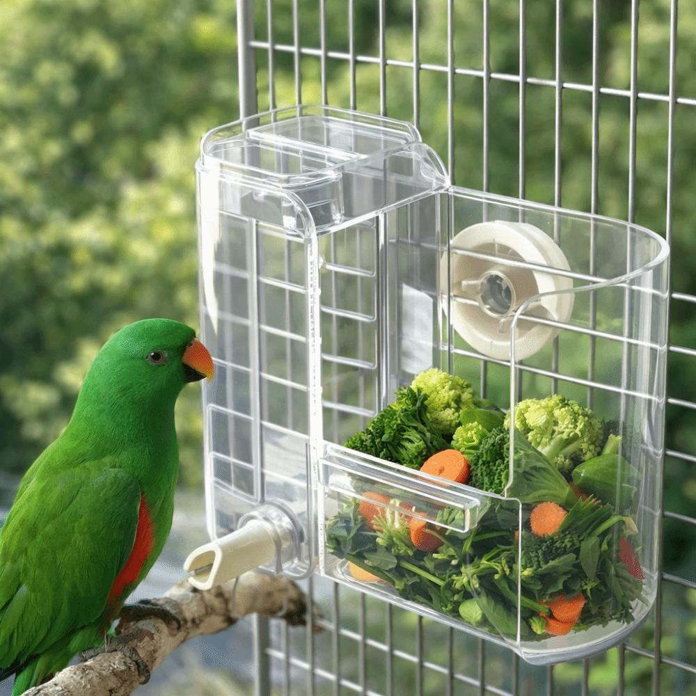 Transparent Automatic Bird Feeder Leak-proof Hanging Bird Feeding Container Plastic Large Capacity Parrot Food Box Bird Cage