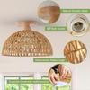 Boho Rattan Ceiling Light 30CM Lamp Shade Flush Mount Ceiling Light Handwoven Chandelier Wooden Base for Hallway Bedroom Kitchen
