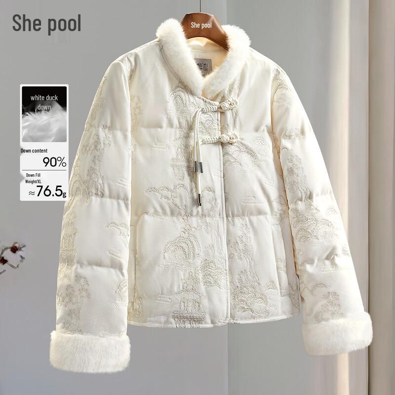 

She Pool Women s New Chinese Style Jacquard 90% Duck Down Winter Jacket M