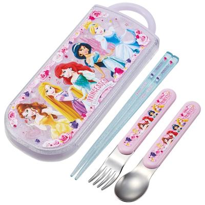 Lunch Box Trio Set Chopsticks Spoon Fork Disney Princess 24 for Children Antibacterial Treatment Easy To Open Sliding Type Made In Japan