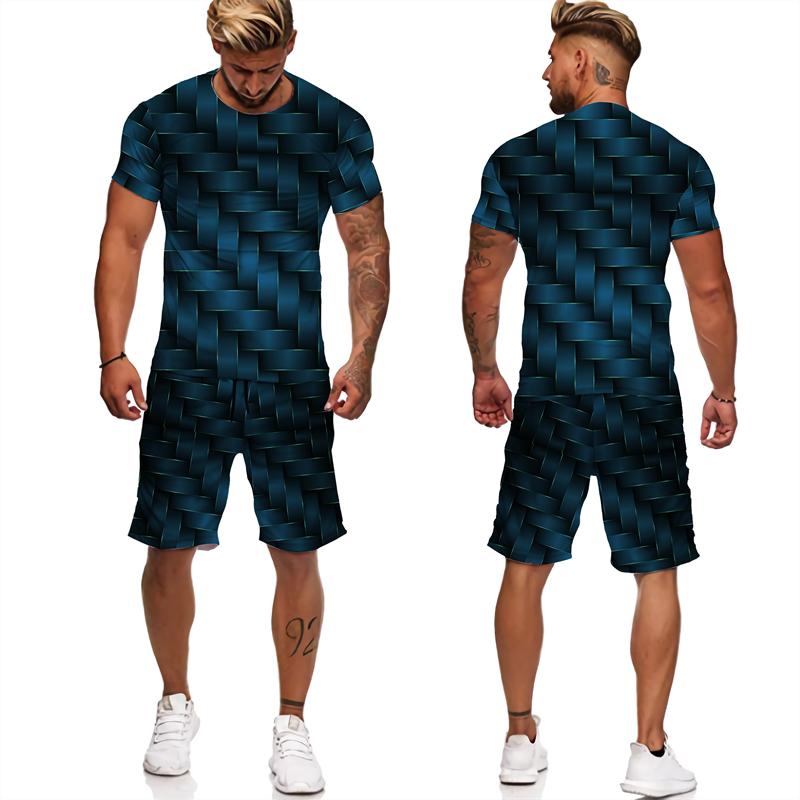 Chándales con estampado abstracto para hombre, camisetas/pantalones cortos/conjuntos con estampado geométrico 3D, ropa informal estilo Hip Hop, trajes de 2 piezas Harajuku para parejas