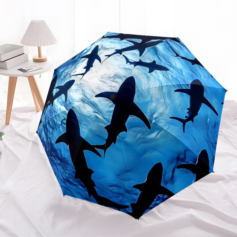 1pc Shark Swarm Automatic Umbrella - 8-Rib Portable Folding Black Iron Frame for Outdoor, Beach, Travel, Beach Umbrella,107