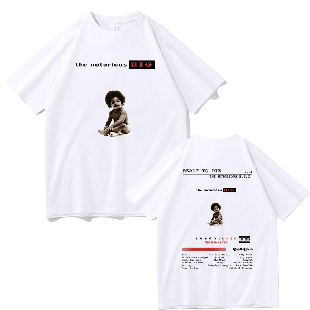 The Notorious Big Double Sided Print T Shirt Rapper Biggie Smalls Ready To Die Hip Hop Oversized T-shirts Men's Vintage Tshirt