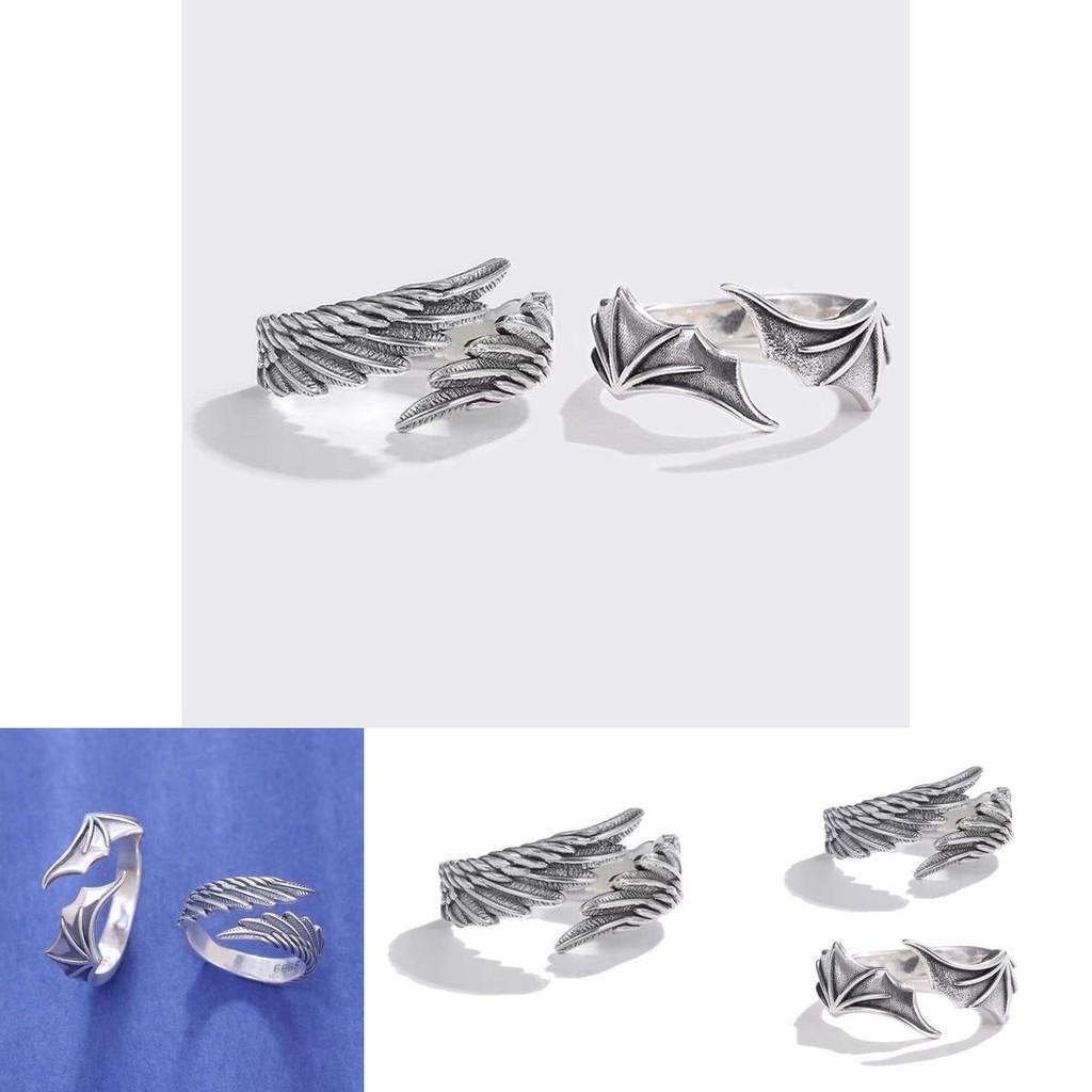 Vintage Angel And Devil Wing Ring Adjustable Open Ring For Couples Unique Alloy Jewelry Supplier