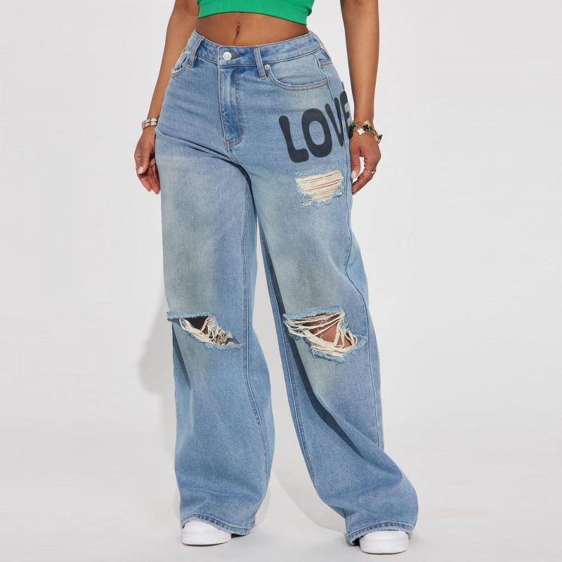 Damen Baggy Jeans Lockerer Sitz Hip Hop Street Style Weites Bein Denim Hose