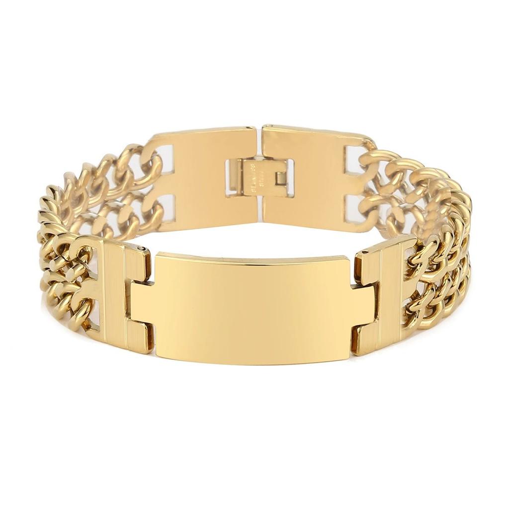 18mm Punk Custom Name Text Engrave Logo Id Bracelets Men Double Row Cuban Chain Trendy Stainless Steal Bracelet Jewelry