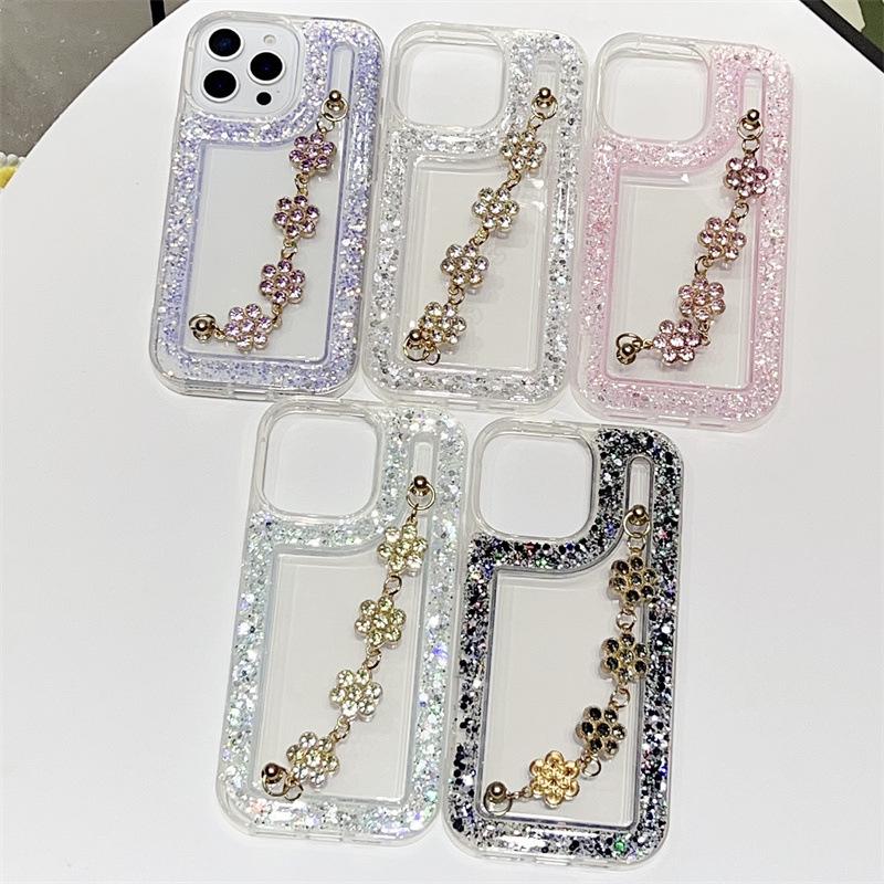 Samsung A56 Phone Case with Glitter Rhinestones, Bracelet Compatible, Supports S24 Ultra, Transparent, Cross-Border A14, A55, A1315.