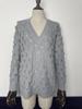 European & American Winter V-neck Hollow Feather Knit Sweater for Women