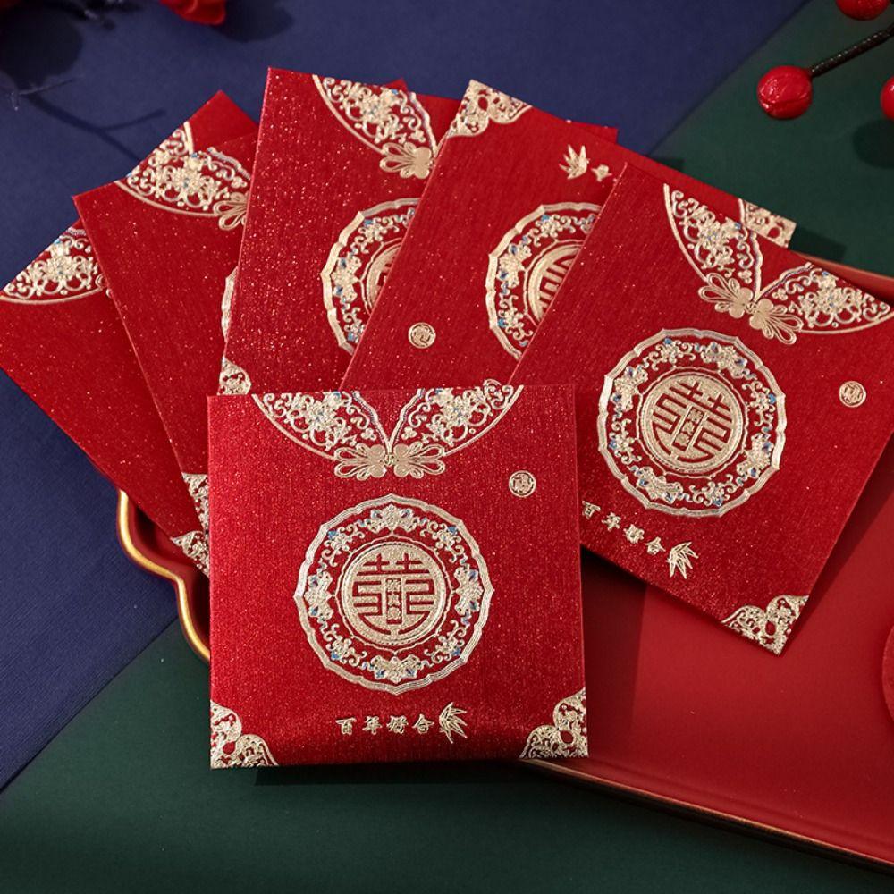 6 Pcs/pack New Wedding Red Envelope Frosted Lucky Money Red Packet Wedding