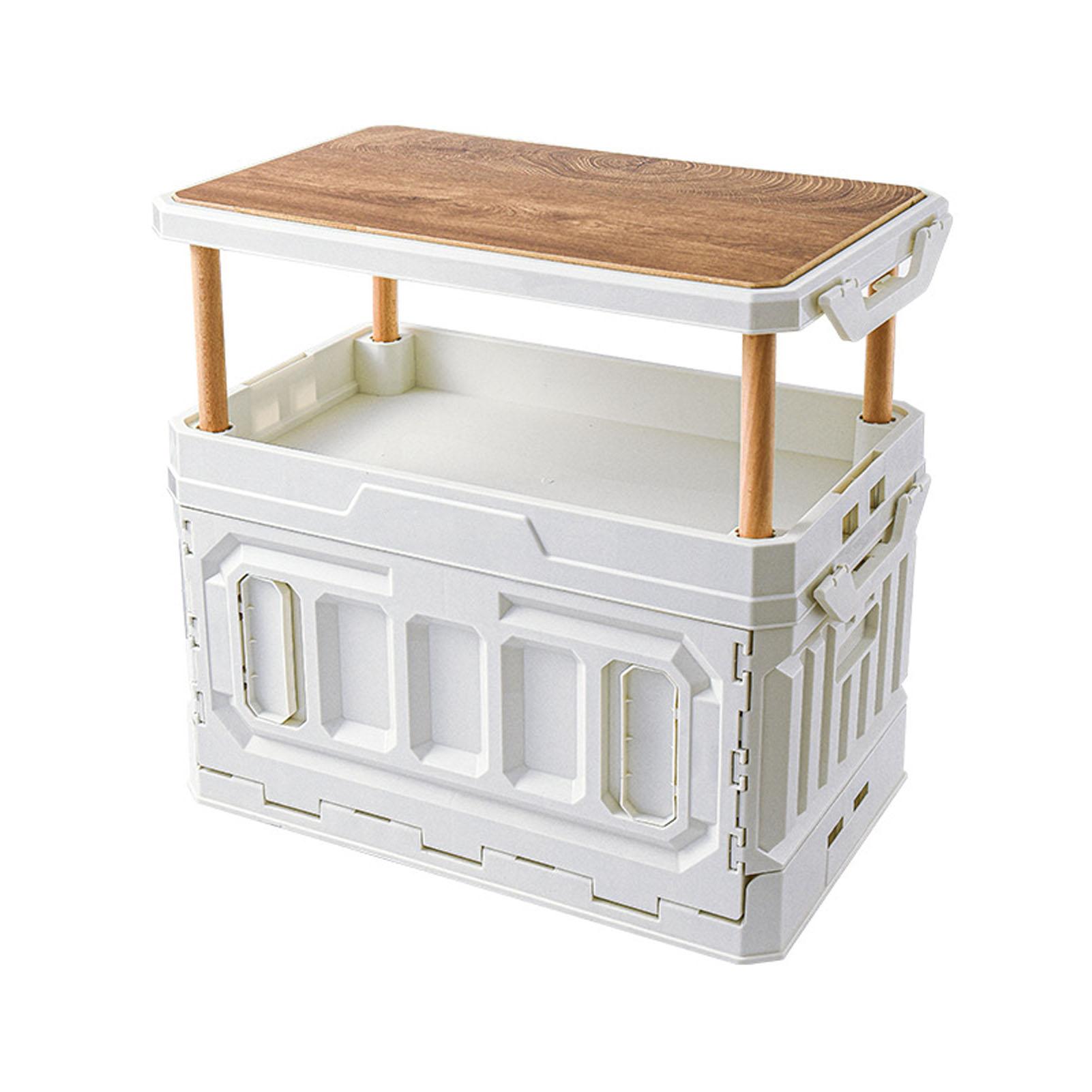 Camping Box Foldable Stackable Large Capacity 3 Layer Wood Cover Plastic Storage Bin 95L Beige 9590₽