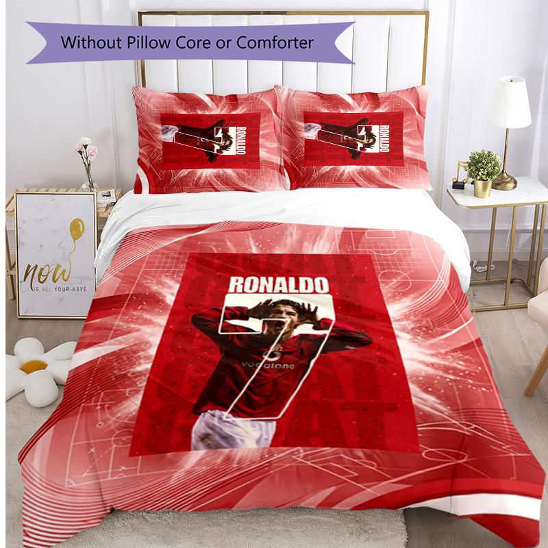 Set Lenzuola Stampate Cristiano Ronaldo 3 Pezzi Copriletto Accogliente Traspirante come Regalo per Inaugurazione Casa o Festa